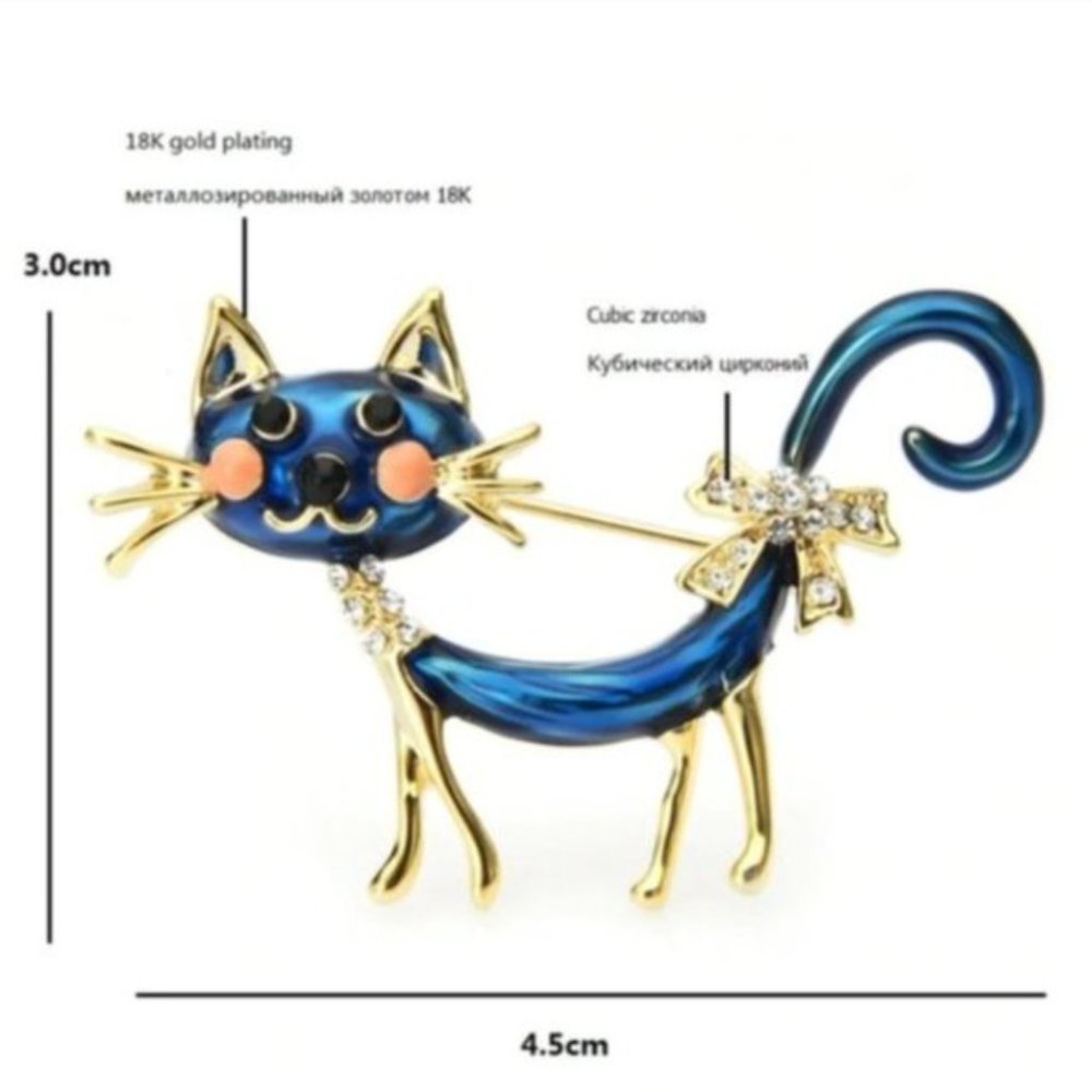 Exquisite 18K Gold Czech Rhinestone Cat Brooch - Picture 2 of 8